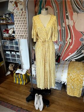 Christy Dawn Floral Yellow Wrap Maxi Dress with Tie Waist